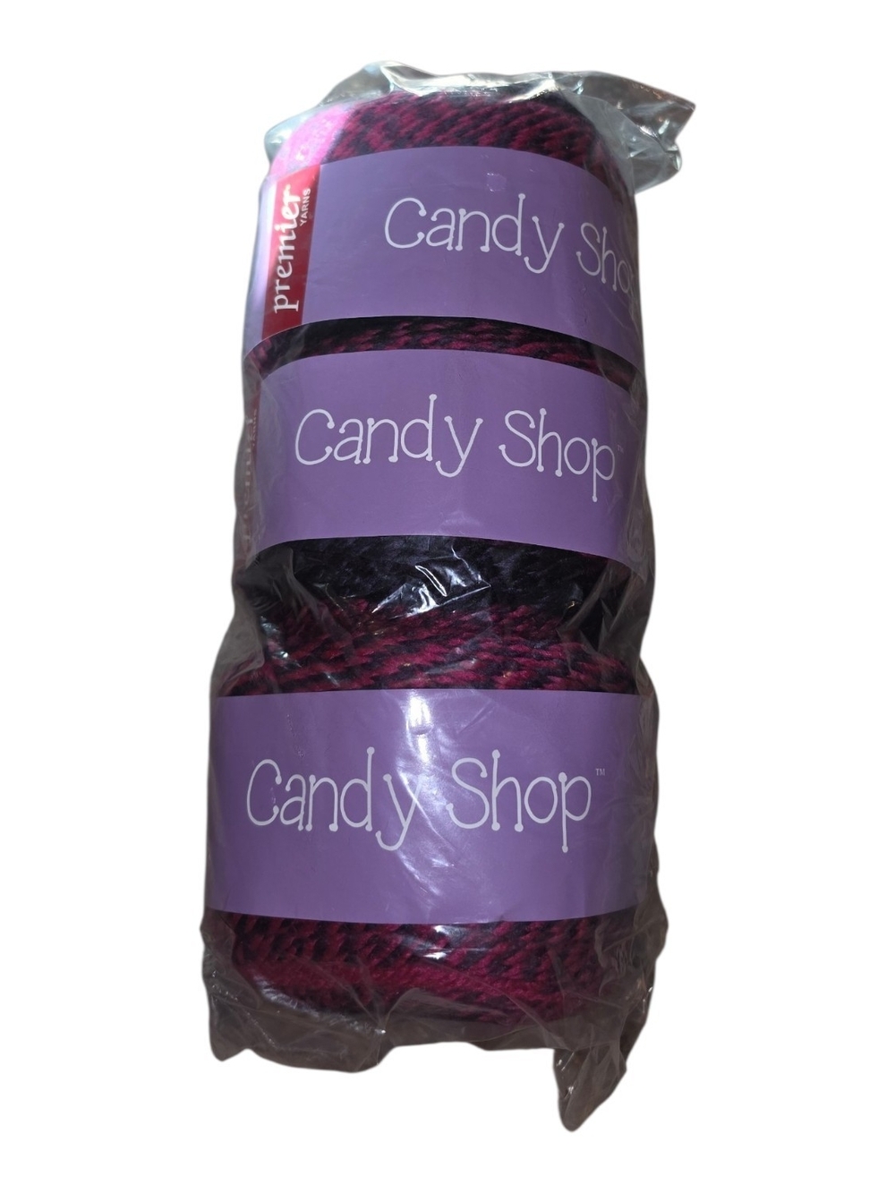 Premier Candy Shop Yarn Tootsie Pink Black Lot of 3 Skeins 100% Acrylic